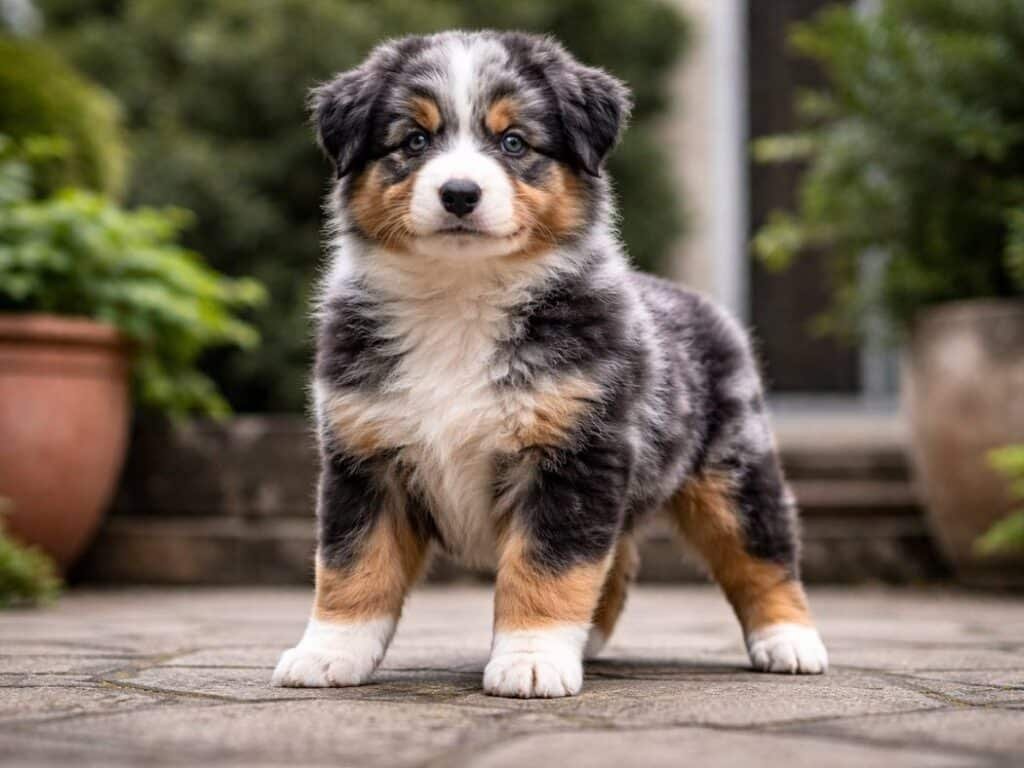 Australian Shepherd puppy in the backyard