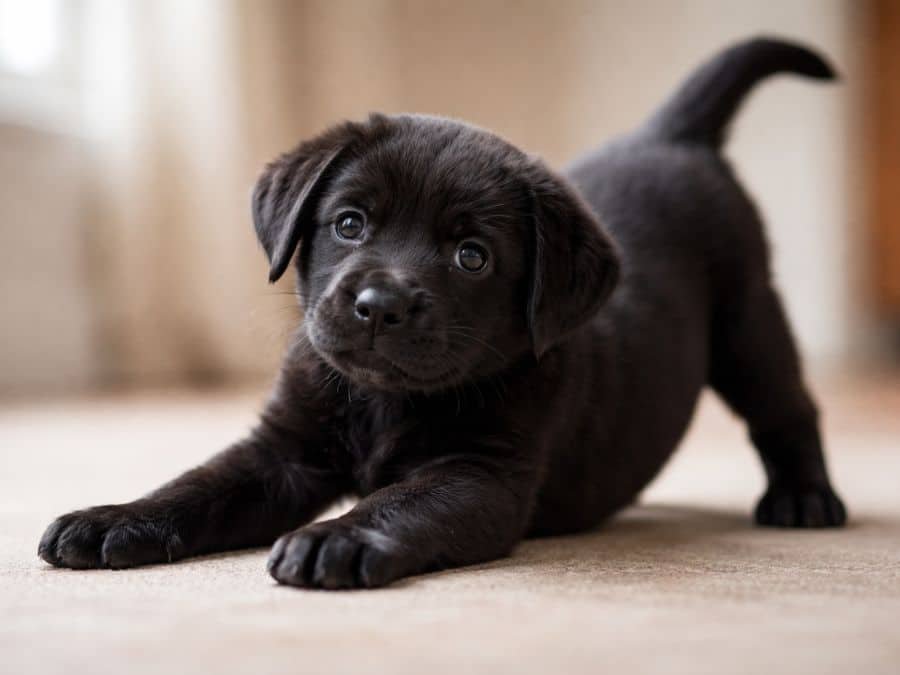 black labrador puppy playful indoor