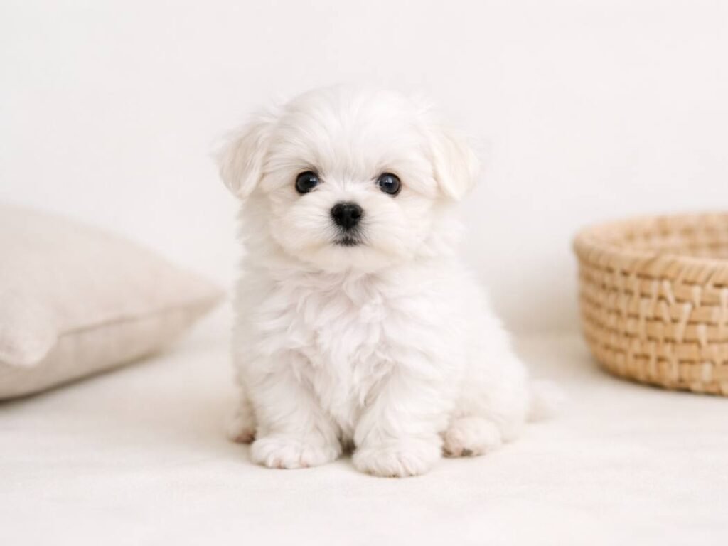 Instagram-ready female puppy on a pastel backdrop showcasing trendy and aesthetic dog names.