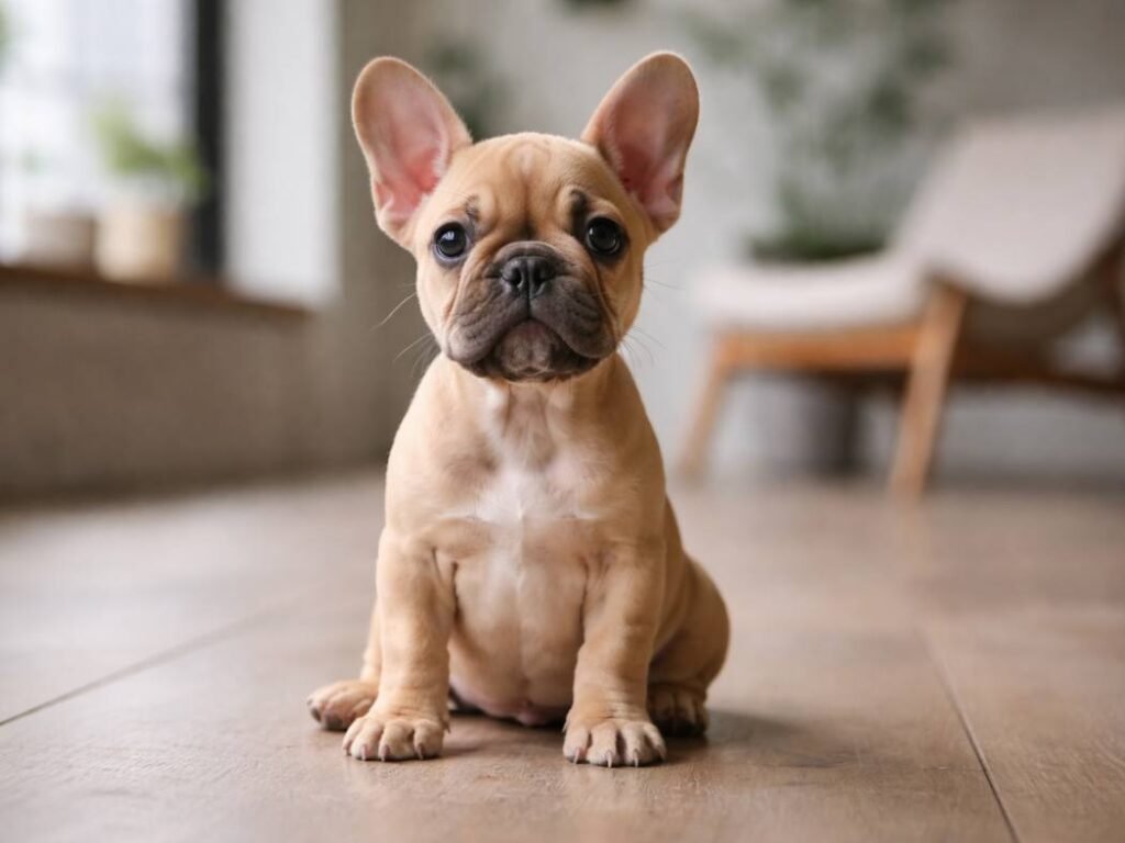 Modern female puppy in a contemporary home setting symbolizing trendy and stylish dog names.