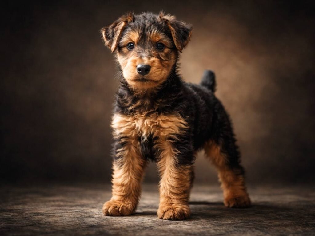 Confident Airedale Terrier puppy standing proudly with a strong and alert expression